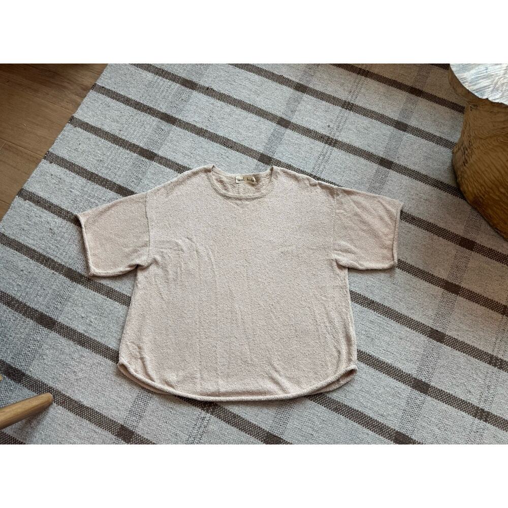 Wol Hide Short Sleeve Knit Sweater M/L Minimal Quite Luxury Beige Tan Resort